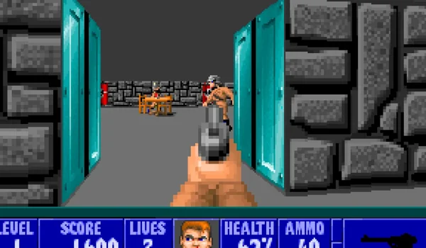 Wolfenstein 3D original illustrated cover, not a gameplay screenshot